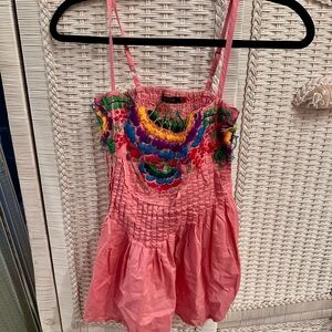 American Vintage Pink Tank Top with Colorful Embroidery